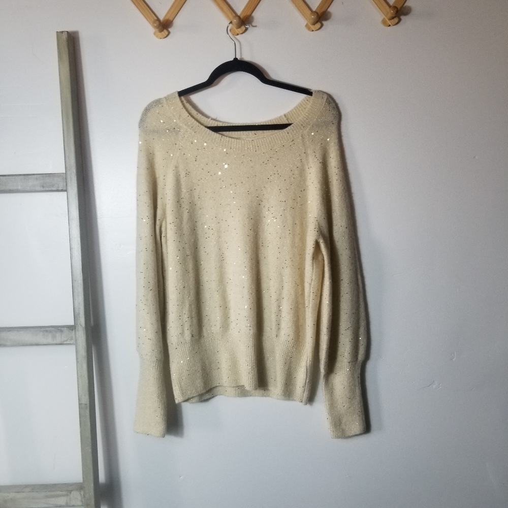 LC LAUREN CONRAD WOMEN'S CREAM SWEATER WITH SEQUIN SPARKLE SIZE LARGE